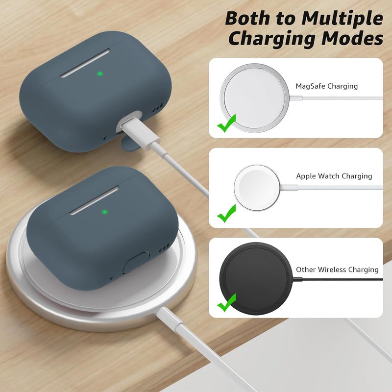 Tandoler حافظة متوافقة مع Airpods Pro 2، غلاف سيليكون ناعم واقي مع مجموعة تنظيف وحبل حمل متوافق مع AirPod Pro الجيل الثاني، LED أمامي مرئي - أزرق محيطي - Image 4